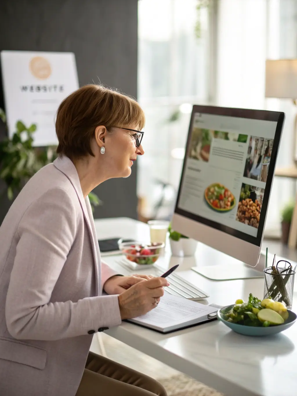 A business coach conducting a remote coaching session via video call, assisting a client with time management and productivity techniques.